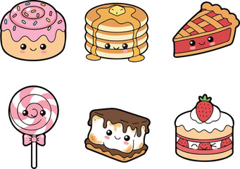 Cute Sweet Treats Party Characters 2 Vector Illustration Set