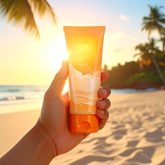 Sunscreen Protection on Tropical Beach - Shielding Skin from Harmful Rays.