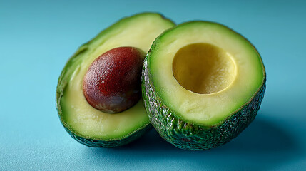 Fresh avocado half isolated on pastel background food fruit healthy nutrition natural organic green delicious creamy superfood artificial intelligence generated image