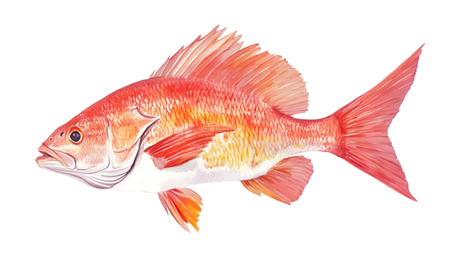 Snapper watercolor art for culinary themes ,isolated on white background.