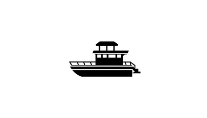 A silhouette of a boat with a two-story deck, rendered in solid black, on a plain white background