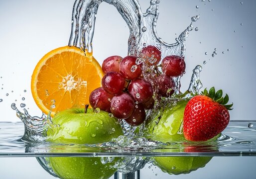 Get your daily dose of vitamins with this vibrant fruit splash, perfect for healthy eating campaigns, refreshing drinks ads, and wellness promotions today - Powered by Adobe