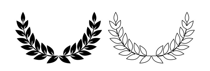 Laurel wreath icon, award symbol with leaf and branch in a circle