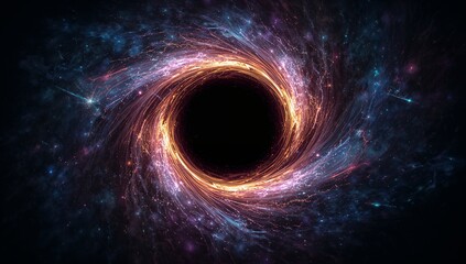Swirling central black hole pulling accretion disk with plasma filaments in deep space