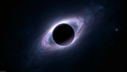 Showing black hole emitting swirling accretion disk in space, with gravitational lensing light