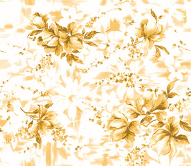 abstract seamless watercolor golden flowers Pattern. all over design with a texture background for textile printing.