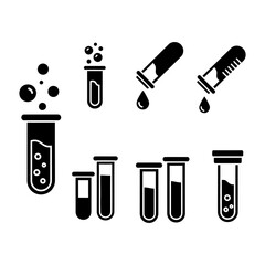 Test Tube Icon Set – Laboratory Science and Chemistry Vector Collection