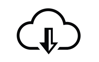 Black Cloud with Download Arrow on White Represents Digital Storage