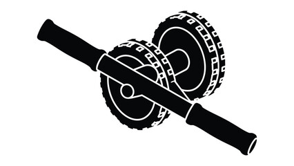 Ab wheel silhouette:  A graphic silhouette of an ab wheel, designed for core strengthening. This illustration is perfect for fitness or exercise related themes. 