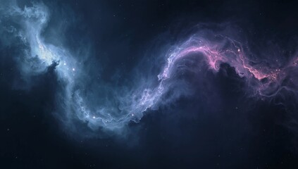 Displaying central glowing nebula cloud stretching across space, with dust filaments and stars