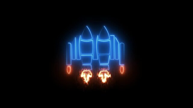 Blue Neon Jetpack with Orange Flame Exhaust on Black Background futuristic technology