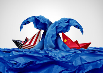 China USA Trade War Risk and Beijing Washington Crisis as Chinese and American retaliatory tariffs...