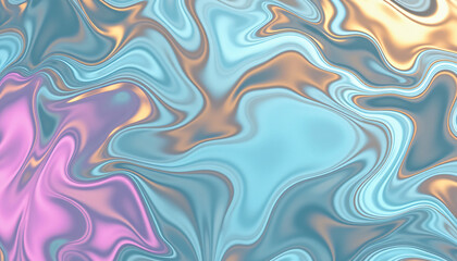 Fototapeta premium Seamless abstract oil film reflection pattern with soft cyan magenta and gold swirling colors glossy fluid background