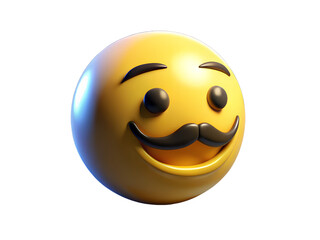 Fototapeta premium A yellow emoji with a mustache isolated on transparent background, conveying a sense of humor and playfulness