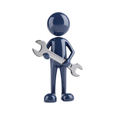 Blue Figurine with Wrench