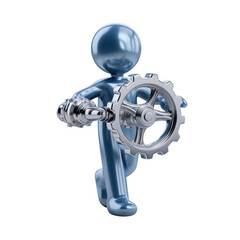 Naklejka premium Robotic Figure Holding a Gear Cog