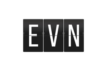 EVN Airport Code on Split Flap Display Representing Zvartnots International Airport in Yerevan, Armenia – Travel and Aviation Concept