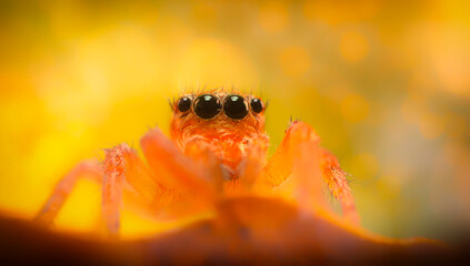 A beautiful close-up photo of a spider. Natural color background.