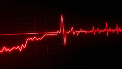Fototapeta premium Showing medical monitor displaying bright red continuous waveform on dark grid background