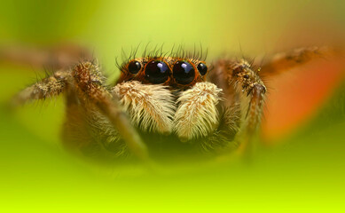 A beautiful close-up photo of a spider. Natural color background.