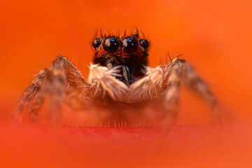 A beautiful close-up photo of a spider. Natural color background.