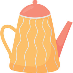 Illustrated Orange Teapot with Coral Lid and Handle Featuring White Wavy Lines Pattern Against a Transparent Background