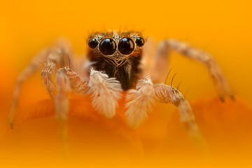 A beautiful close-up photo of a spider. Natural color background.
