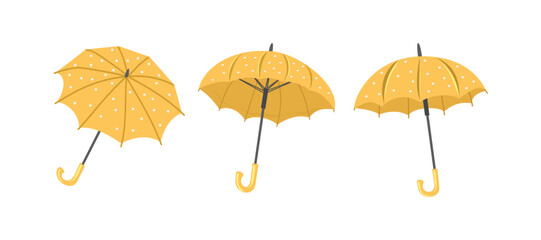 Collection of Yellow Polka Dot Umbrellas. Set of yellow umbrella. Collection of umbrella illustration.  © Hayclaw Here