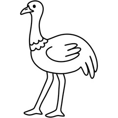 Hand drawn ostrich cartoon illustration outline 
