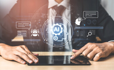 Fototapeta premium A user interface for a generative AI application. The platform allows users to enter prompts, engage in chatbot conversations, and generate new creative or analytical content. Fermion