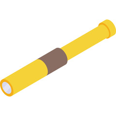 Simple Yellow Telescope with Brown Band on Transparent Background Isolated Vector Illustration