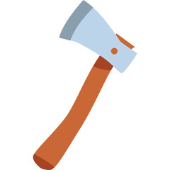 Single Illustration Of An Axe With A Silver Metal Head And A Brown Wooden Handle Against A White Transparent Background