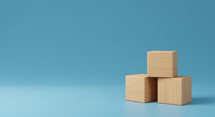 Obraz premium Three cardboard boxes stacked on a blue background, representing delivery and logistics.