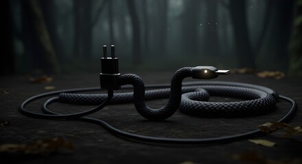 “Black Power Cord Shaped Like Snake”