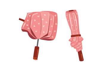Cute Pink Umbrellas with Heart Pattern for Rainy Days. Folded pink umbrella. Cute umbrella.