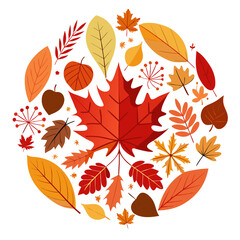 Vibrant Autumn Foliage Circle – Fall Leaves, Acorns, and Botanical Elements