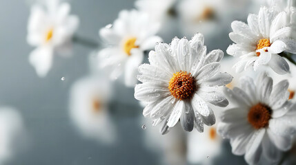 Fresh White Daisy with Water Drops Natural Floral Design Material Commercial Background Decoration Element