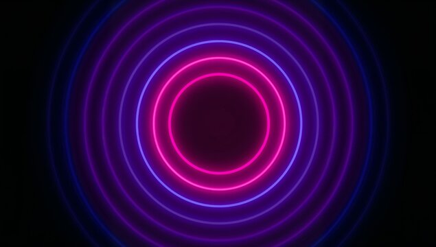 Glowing neon rings creating tunnel effect in digital void, with alternating magenta and blue hues