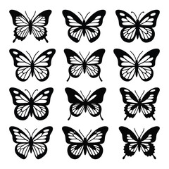 Spring Butterfly Silhouette Collection. Black & White Silhouette Illustrations for Decor and Invitations. Line Art Vector for Baby Shower & Party Design