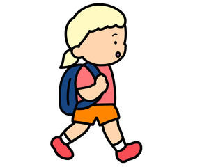歩いて登校する金髪の女の子
