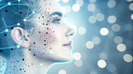 Portrait of a woman with digital overlay representing technology and innovation concepts - Powered by Adobe