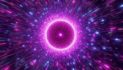 Spinning glowing particle ring radiating in cosmic field, with radial streaks and scattered stars