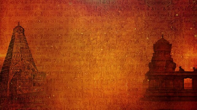 Ancient Tamil Temple Background with Old Script and Gopuram