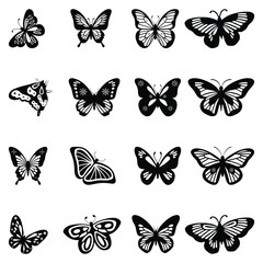 Stylish Butterfly Vector Set. Elegant Butterfly Silhouette Illustrations collection. Elegant Black and White Line Art Design Elements for wedding design, baby shower and party decoration