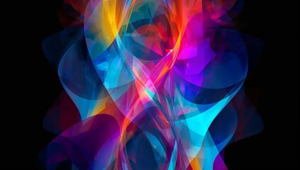 Swirling translucent ribbons and waves twisting on black screen showcasing vibrant gradients