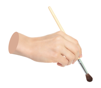 Woman hand holds paint brush, isolated on transparent background, painting and design concept. Contemporary art