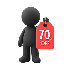 Animated Figure Holding 70% Off Discount Tag