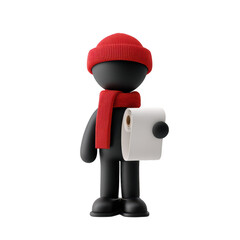 Fototapeta premium Black Figure with Red Winter Accessories Holding Toilet Paper