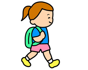 歩いて登校する茶髪の女の子