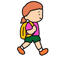 歩いて登校する茶髪の女の子